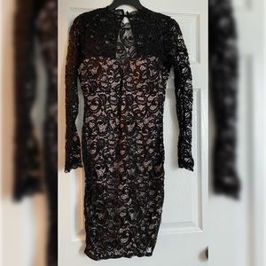 Black lace knee high dress with sequins long sleeves